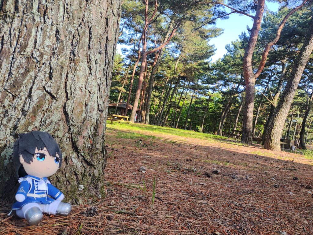 木に寄りかかる恭二ぬい その2